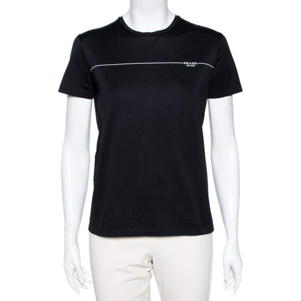 Size Medium - Prada 2019 Black Logo Printed Cotton Short Sleeve T-Shirt